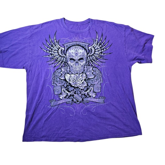Other - Y2K Skull Wings Star Chain Graphic T Shirt Purple XL grunge demon punk
